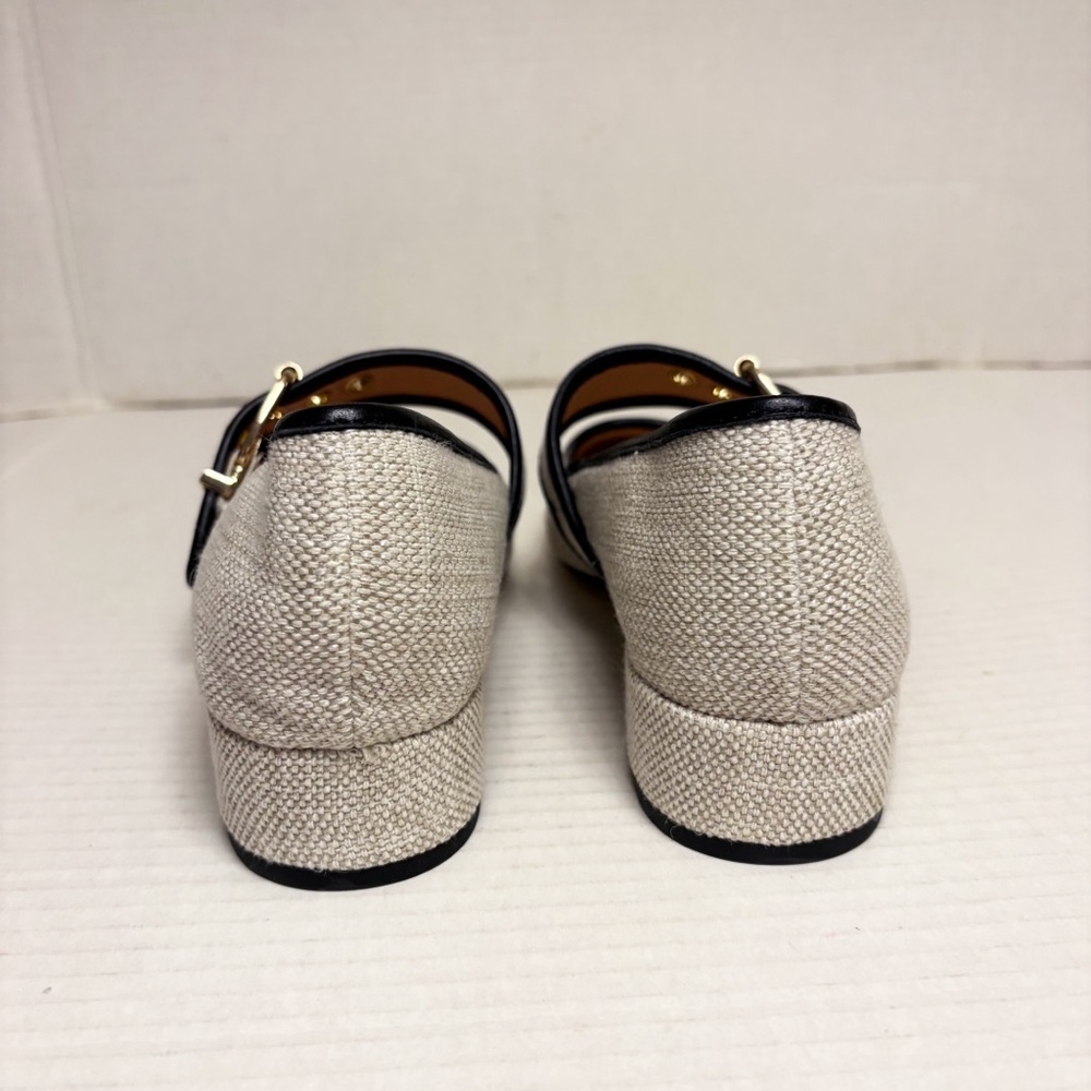 NWOB J. Crew Teagan Mary Jane Heels in Spanish Canvas Cream & Black - Picture 6 of 10